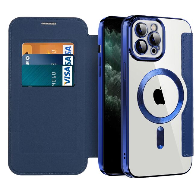 Husa pentru  iPhone 11 Pro Max EliteBook Executive Tip Carte cu Protectie RFID, Compatibilitate MagSafe si protectie lentile Transparent - Albastru