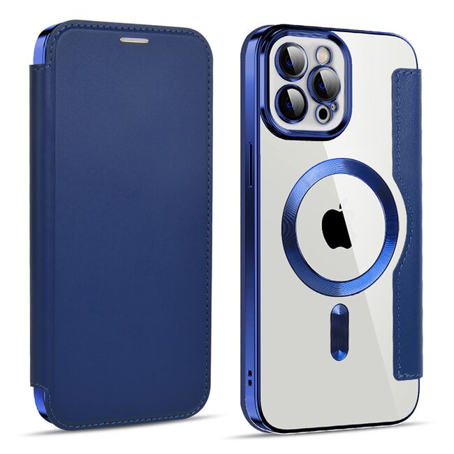 Husa pentru  iPhone 11 Pro Max EliteBook Executive Tip Carte cu Protectie RFID, Compatibilitate MagSafe si protectie lentile Transparent - Albastru