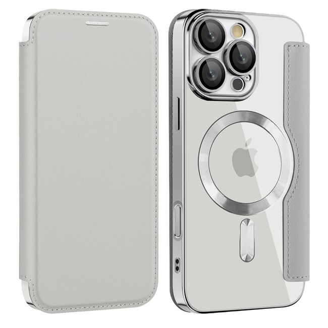 Husa pentru  iPhone 11 Pro Max EliteBook Executive Tip Carte cu Protectie RFID, Compatibilitate MagSafe si protectie lentile Transparent - Argintiu