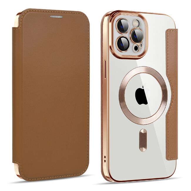 Husa pentru  iPhone 11 Pro Max EliteBook Executive Tip Carte cu Protectie RFID, Compatibilitate MagSafe si protectie lentile Transparent - Maro