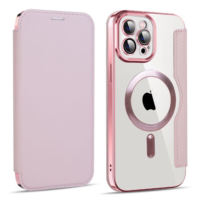 Husa pentru  iPhone 11 Pro Max EliteBook Executive Tip Carte cu Protectie RFID, Compatibilitate MagSafe si protectie lentile Transparent - Roz