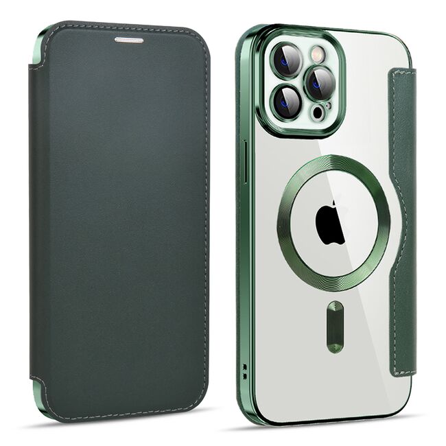 Husa pentru  iPhone 11 Pro Max EliteBook Executive Tip Carte cu Protectie RFID, Compatibilitate MagSafe si protectie lentile Transparent - Verde