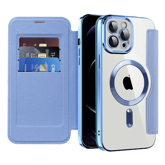 Husa pentru  iPhone 12 Pro Max EliteBook Executive Tip Carte cu Protectie RFID, Compatibilitate MagSafe si protectie lentile Transparent - Albastru deschis