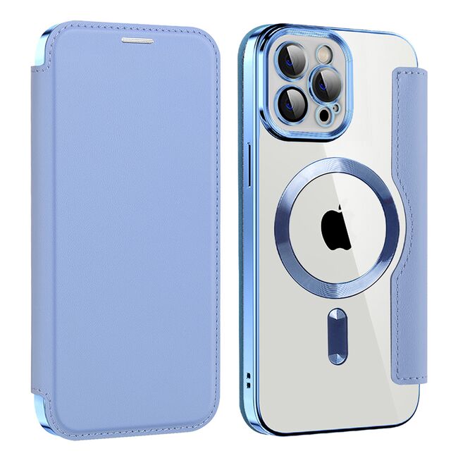 Husa pentru  iPhone 12 Pro Max EliteBook Executive Tip Carte cu Protectie RFID, Compatibilitate MagSafe si protectie lentile Transparent - Albastru deschis