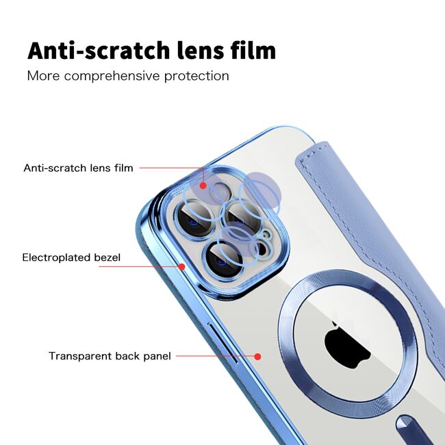 Husa pentru  iPhone 12 Pro Max EliteBook Executive Tip Carte cu Protectie RFID, Compatibilitate MagSafe si protectie lentile Transparent - Albastru deschis