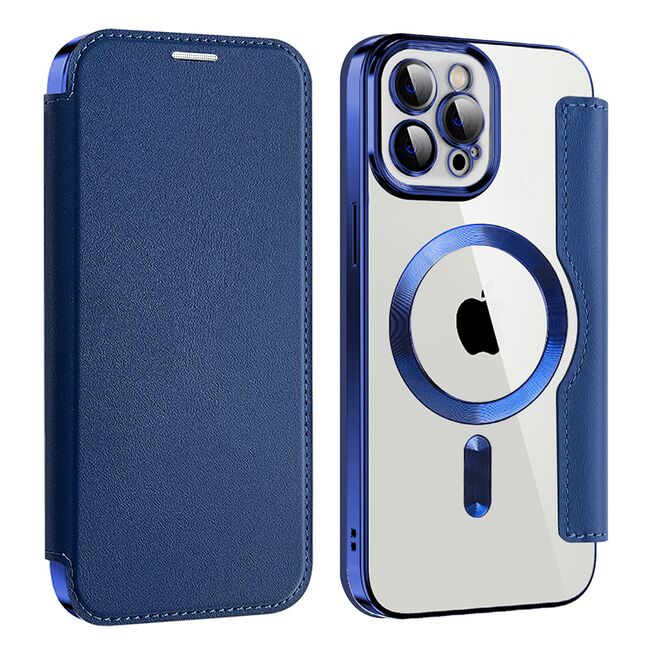 Husa pentru  iPhone 12 Pro Max EliteBook Executive Tip Carte cu Protectie RFID, Compatibilitate MagSafe si protectie lentile Transparent - Albastru