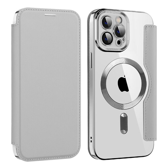 Husa pentru  iPhone 12 Pro Max EliteBook Executive Tip Carte cu Protectie RFID, Compatibilitate MagSafe si protectie lentile Transparent - Argintiu
