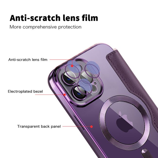 Husa pentru  iPhone 12 Pro Max EliteBook Executive Tip Carte cu Protectie RFID, Compatibilitate MagSafe si protectie lentile Transparent - Mov