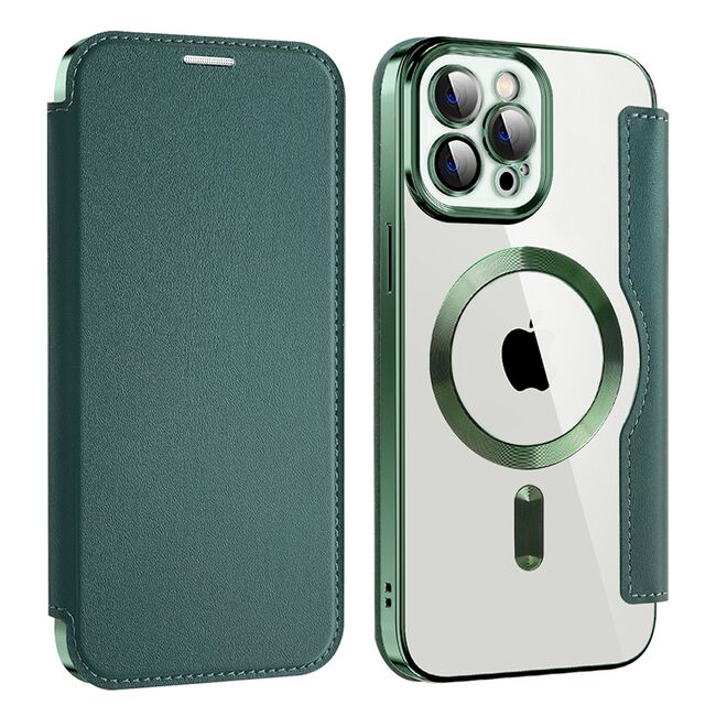 Husa pentru  iPhone 12 Pro Max EliteBook Executive Tip Carte cu Protectie RFID, Compatibilitate MagSafe si protectie lentile Transparent - Verde