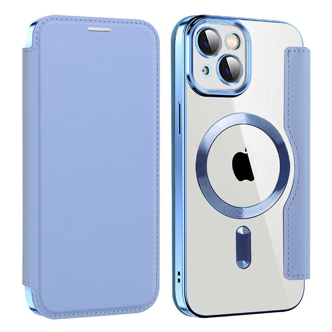 Husa pentru  iPhone 13 EliteBook Executive Tip Carte cu Protectie RFID, Compatibilitate MagSafe si protectie lentile Transparent - Albastru deschis