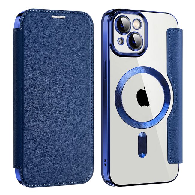 Husa pentru  iPhone 13 EliteBook Executive Tip Carte cu Protectie RFID, Compatibilitate MagSafe si protectie lentile Transparent - Albastru