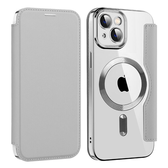 Husa pentru  iPhone 13 EliteBook Executive Tip Carte cu Protectie RFID, Compatibilitate MagSafe si protectie lentile Transparent - Argintiu