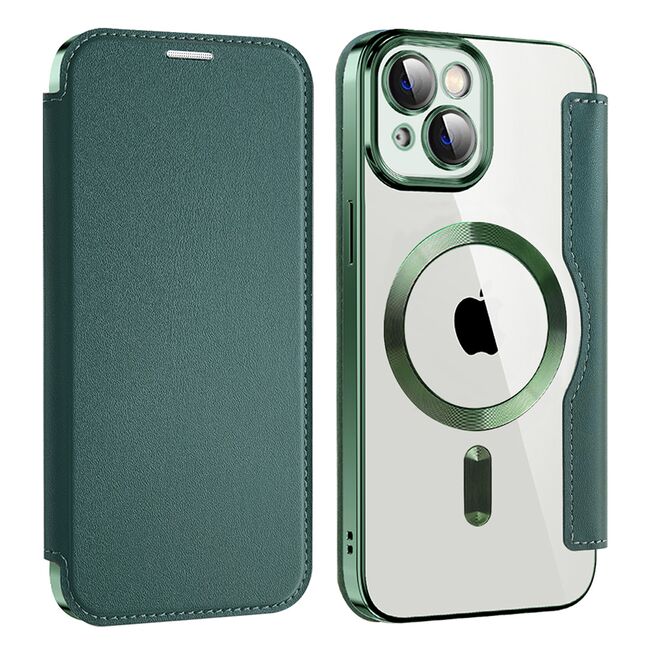 Husa pentru  iPhone 13 EliteBook Executive Tip Carte cu Protectie RFID, Compatibilitate MagSafe si protectie lentile Transparent - Verde