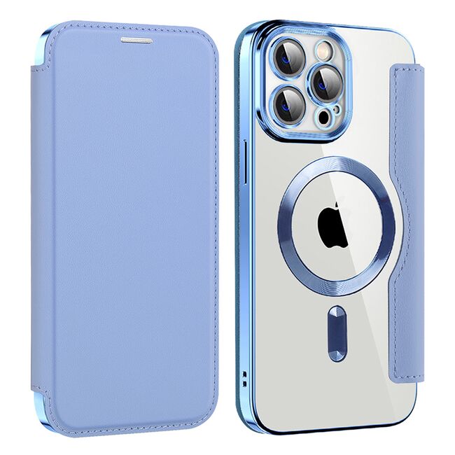 Husa pentru  iPhone 13 Pro EliteBook Executive Tip Carte cu Protectie RFID, Compatibilitate MagSafe si protectie lentile Transparent - Albastru deschis