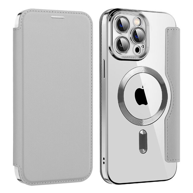 Husa pentru  iPhone 13 Pro EliteBook Executive Tip Carte cu Protectie RFID, Compatibilitate MagSafe si protectie lentile Transparent - Argintiu