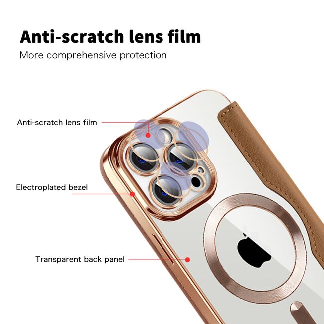 Husa pentru  iPhone 13 Pro Max EliteBook Executive Tip Carte cu Protectie RFID, Compatibilitate MagSafe si protectie lentile Transparent - Maro