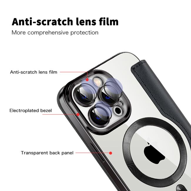 Husa pentru  iPhone 13 Pro Max EliteBook Executive Tip Carte cu Protectie RFID, Compatibilitate MagSafe si protectie lentile Transparent - Negru