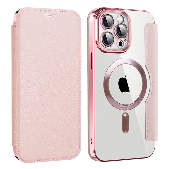 Husa pentru  iPhone 13 Pro Max EliteBook Executive Tip Carte cu Protectie RFID, Compatibilitate MagSafe si protectie lentile Transparent - Roz