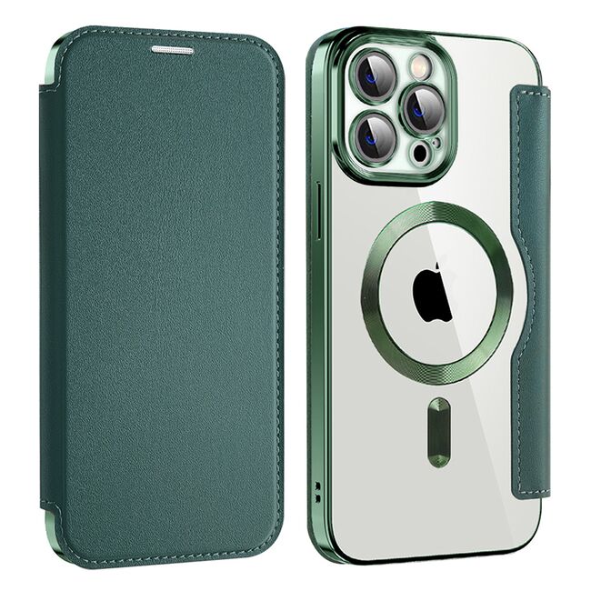 Husa pentru  iPhone 13 Pro Max EliteBook Executive Tip Carte cu Protectie RFID, Compatibilitate MagSafe si protectie lentile Transparent - Verde