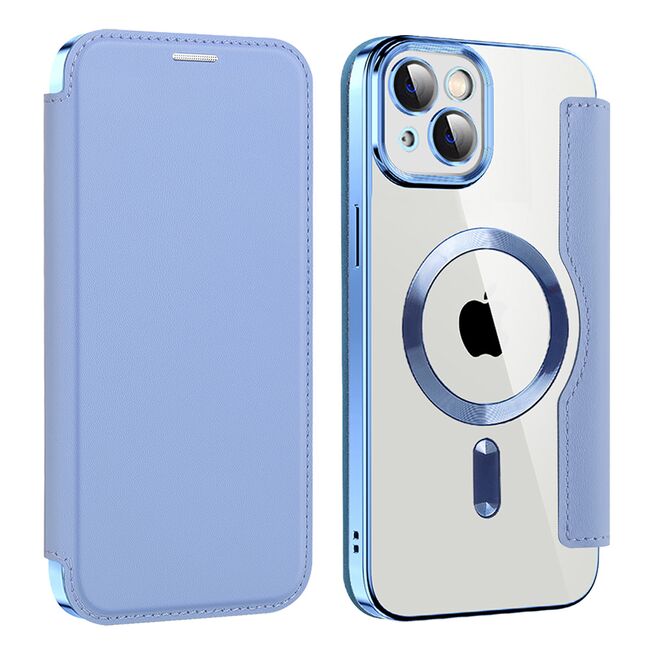 Husa pentru  iPhone 14 Plus EliteBook Executive Tip Carte cu Protectie RFID, Compatibilitate MagSafe si protectie lentile Transparent - Albastru deschis