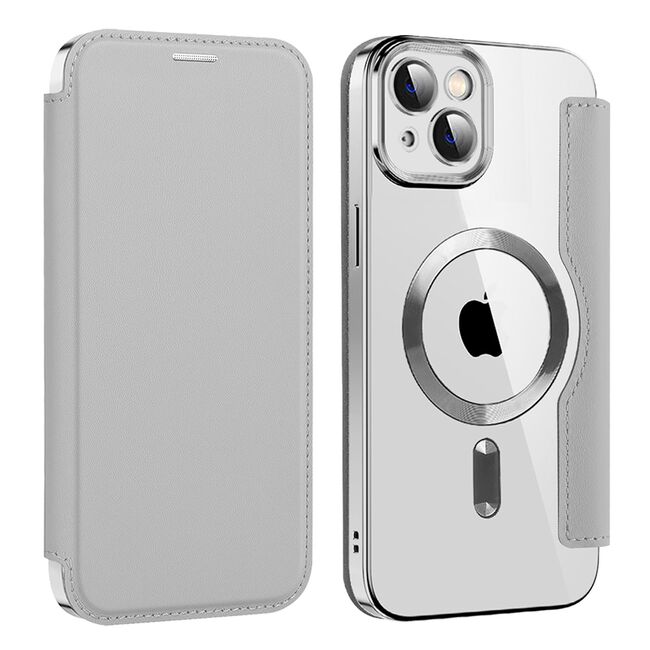 Husa pentru  iPhone 14 Plus EliteBook Executive Tip Carte cu Protectie RFID, Compatibilitate MagSafe si protectie lentile Transparent - Argintiu