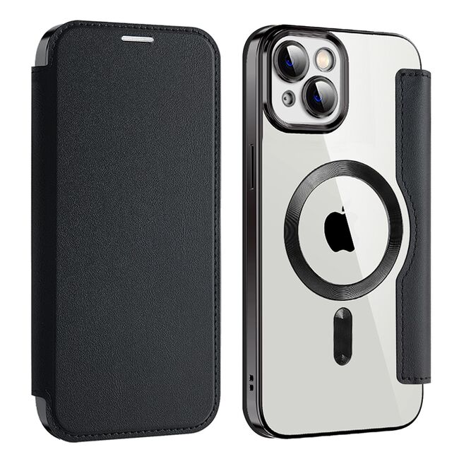 Husa pentru  iPhone 14 Plus EliteBook Executive Tip Carte cu Protectie RFID, Compatibilitate MagSafe si protectie lentile Transparent - Negru