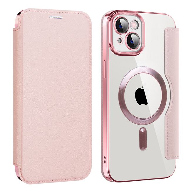 Husa pentru  iPhone 14 Plus EliteBook Executive Tip Carte cu Protectie RFID, Compatibilitate MagSafe si protectie lentile Transparent - Roz
