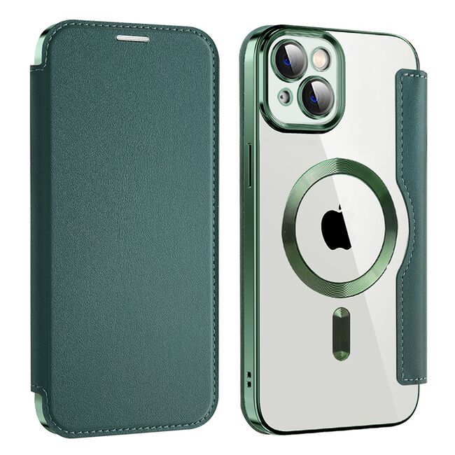 Husa pentru  iPhone 14 Plus EliteBook Executive Tip Carte cu Protectie RFID, Compatibilitate MagSafe si protectie lentile Transparent - Verde