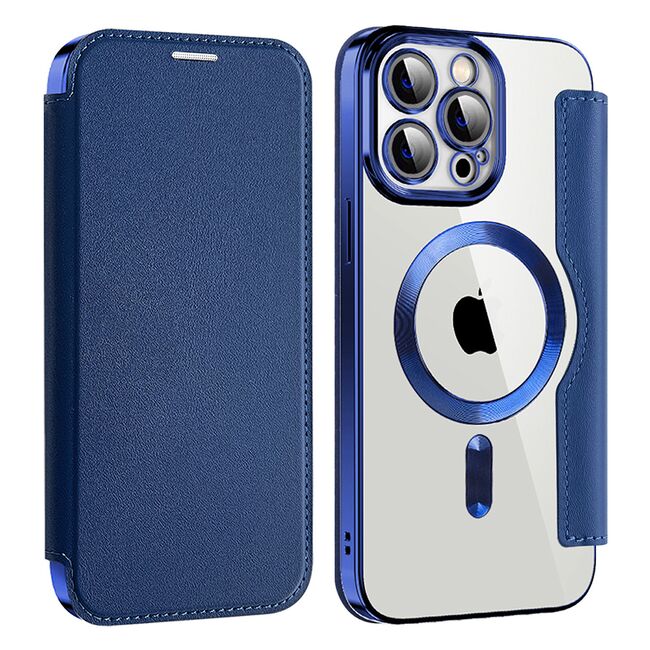 Husa pentru  iPhone 14 Pro Max EliteBook Executive Tip Carte cu Protectie RFID, Compatibilitate MagSafe si protectie lentile Transparent - Albastru