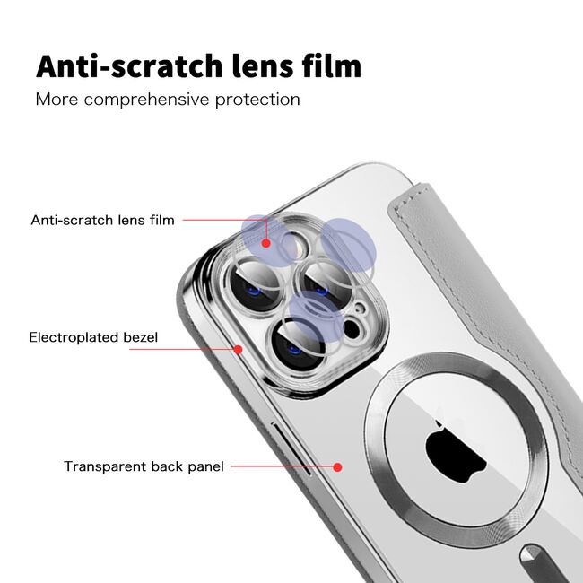 Husa pentru  iPhone 14 Pro Max EliteBook Executive Tip Carte cu Protectie RFID, Compatibilitate MagSafe si protectie lentile Transparent - Argintiu