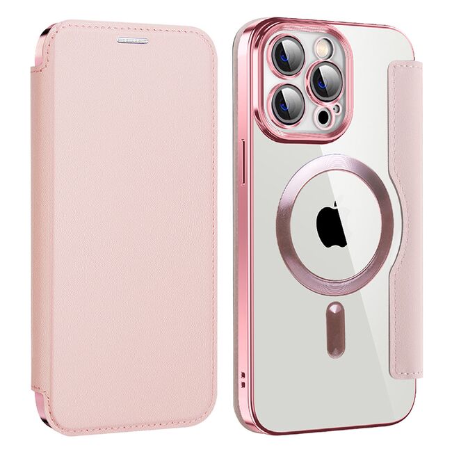 Husa pentru  iPhone 14 Pro Max EliteBook Executive Tip Carte cu Protectie RFID, Compatibilitate MagSafe si protectie lentile Transparent - Roz