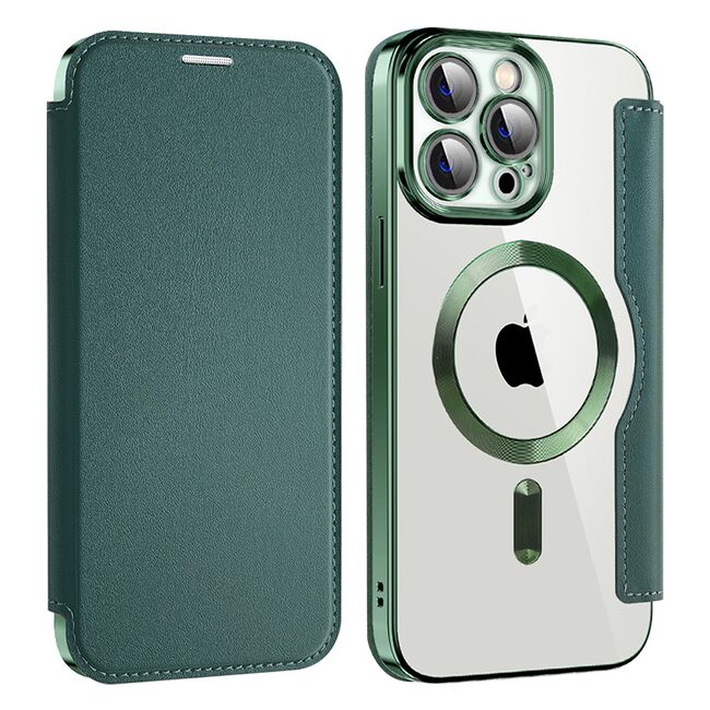 Husa pentru  iPhone 14 Pro Max EliteBook Executive Tip Carte cu Protectie RFID, Compatibilitate MagSafe si protectie lentile Transparent - Verde