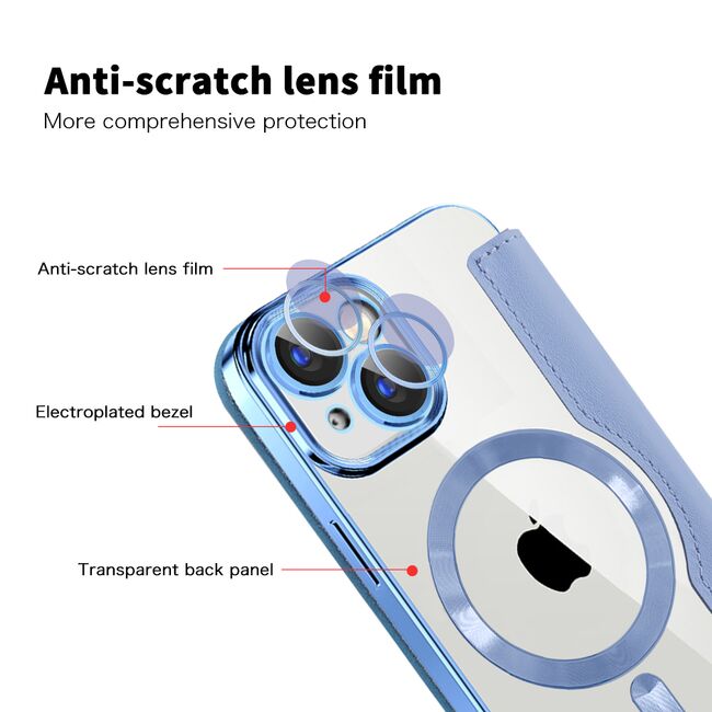 Husa pentru  iPhone 15 EliteBook Executive Tip Carte cu Protectie RFID, Compatibilitate MagSafe si protectie lentile Transparent - Albastru deschis