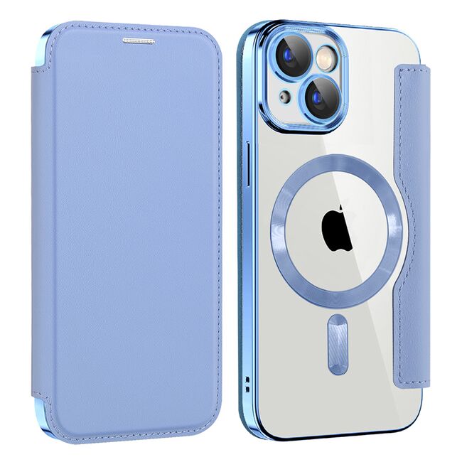 Husa pentru  iPhone 15 Plus EliteBook Executive Tip Carte cu Protectie RFID, Compatibilitate MagSafe si protectie lentile Transparent - Albastru deschis