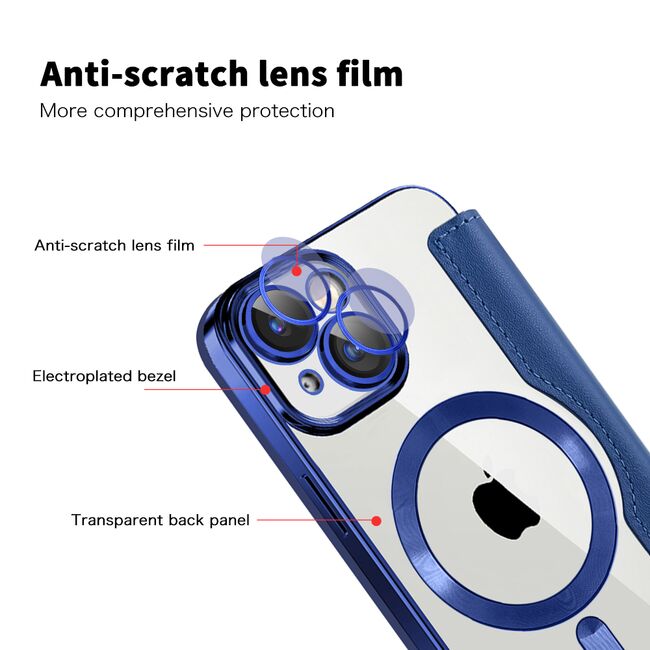 Husa pentru  iPhone 15 Plus EliteBook Executive Tip Carte cu Protectie RFID, Compatibilitate MagSafe si protectie lentile Transparent - Albastru