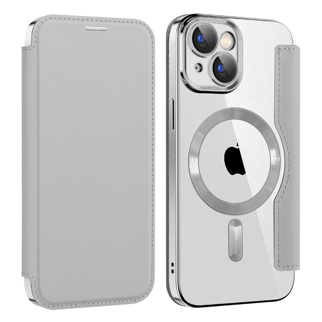 Husa pentru  iPhone 15 Plus EliteBook Executive Tip Carte cu Protectie RFID, Compatibilitate MagSafe si protectie lentile Transparent - Argintiu