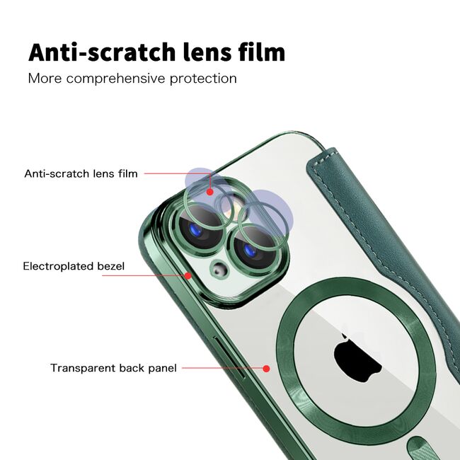 Husa pentru  iPhone 15 Plus EliteBook Executive Tip Carte cu Protectie RFID, Compatibilitate MagSafe si protectie lentile Transparent - Verde