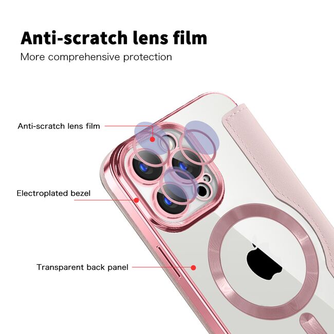 Husa pentru  iPhone 15 Pro EliteBook Executive Tip Carte cu Protectie RFID, Compatibilitate MagSafe si protectie lentile Transparent - Roz