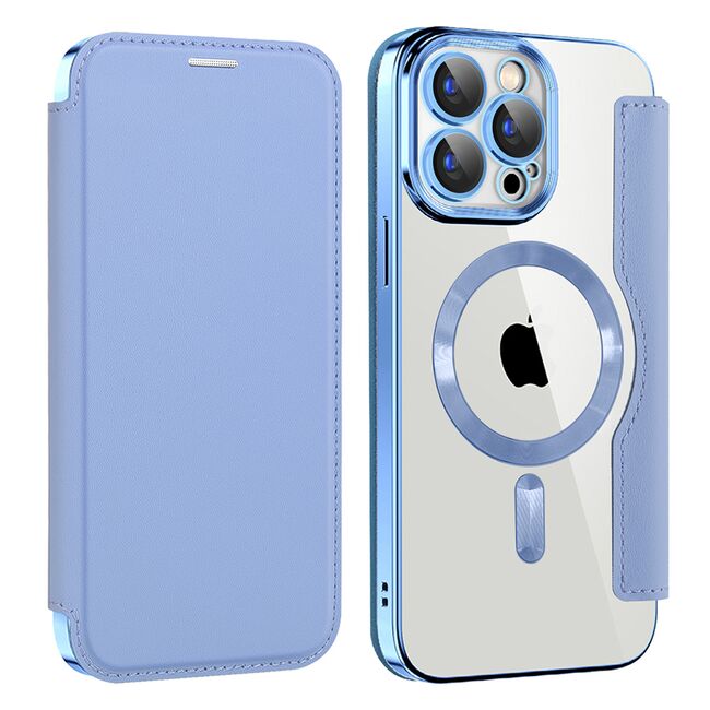 Husa pentru  iPhone 15 Pro Max EliteBook Executive Tip Carte cu Protectie RFID, Compatibilitate MagSafe si protectie lentile Transparent - Albastru deschis