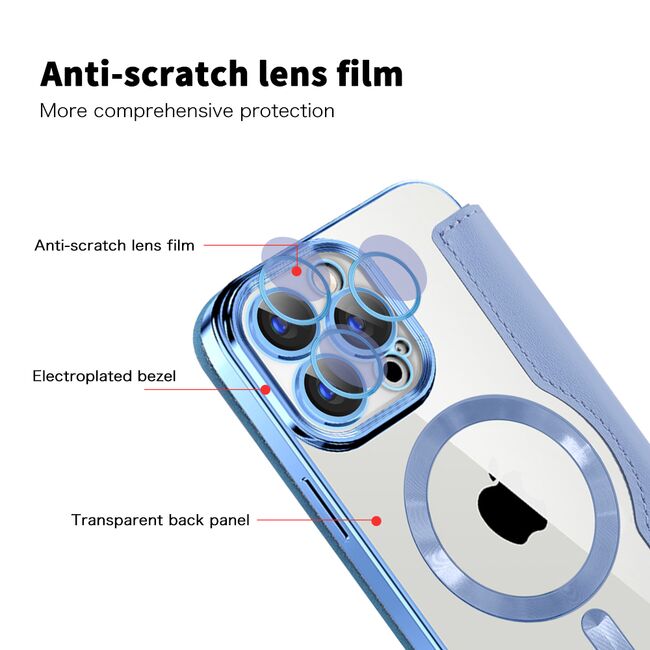Husa pentru  iPhone 15 Pro Max EliteBook Executive Tip Carte cu Protectie RFID, Compatibilitate MagSafe si protectie lentile Transparent - Albastru deschis