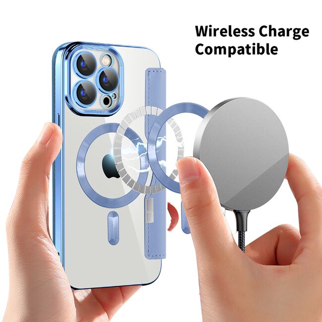 Husa pentru  iPhone 15 Pro Max EliteBook Executive Tip Carte cu Protectie RFID, Compatibilitate MagSafe si protectie lentile Transparent - Albastru deschis