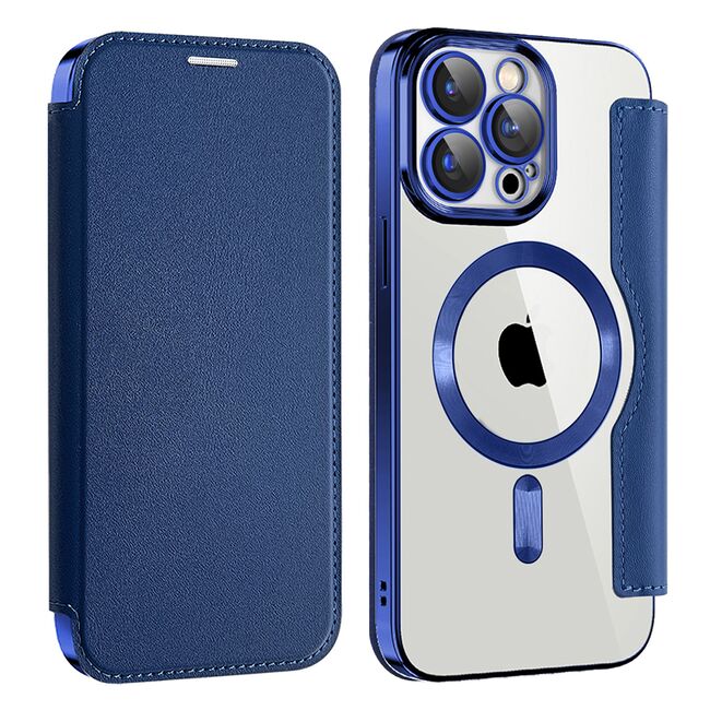 Husa pentru  iPhone 15 Pro Max EliteBook Executive Tip Carte cu Protectie RFID, Compatibilitate MagSafe si protectie lentile Transparent - Albastru