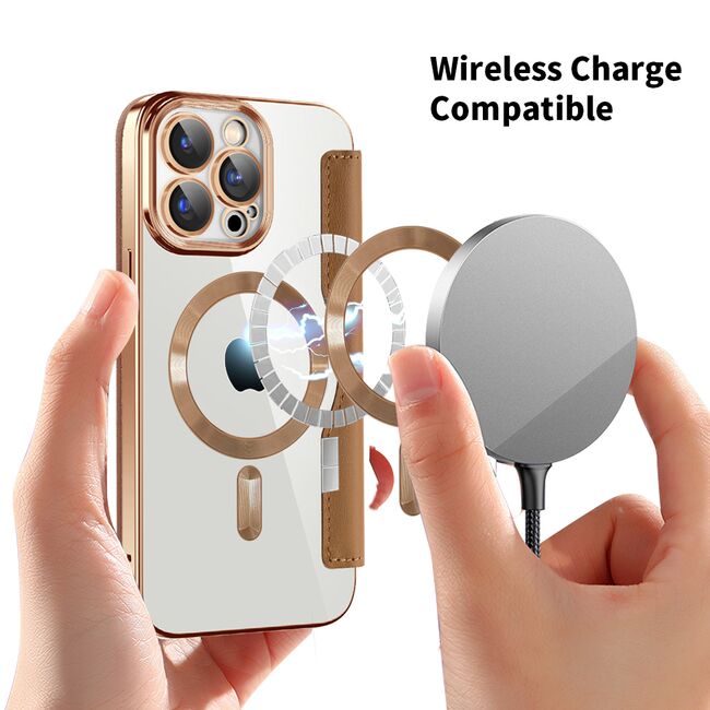 Husa pentru  iPhone 15 Pro Max EliteBook Executive Tip Carte cu Protectie RFID, Compatibilitate MagSafe si protectie lentile Transparent - Maro