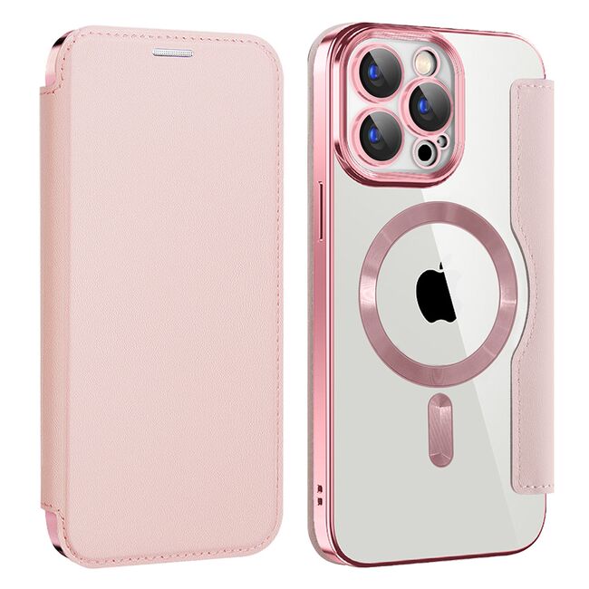 Husa pentru  iPhone 15 Pro Max EliteBook Executive Tip Carte cu Protectie RFID, Compatibilitate MagSafe si protectie lentile Transparent - Roz