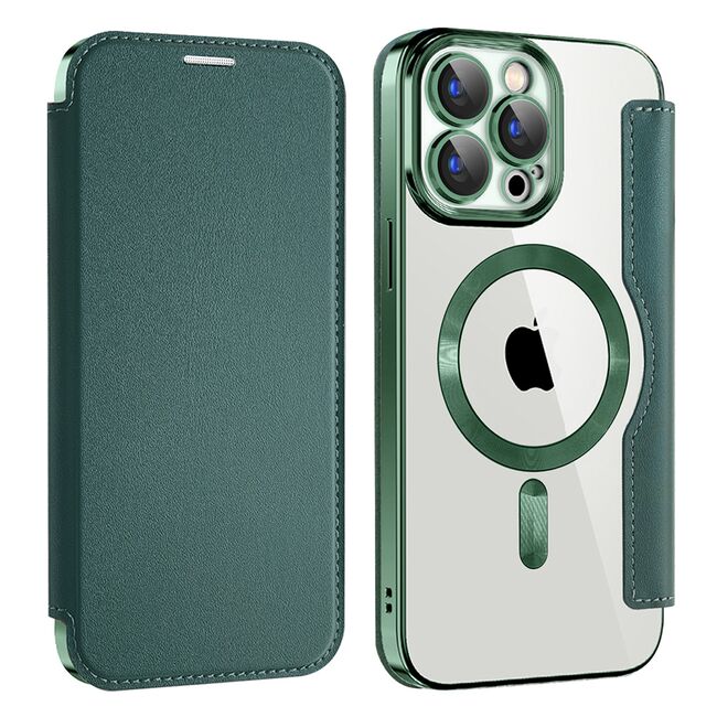 Husa pentru  iPhone 15 Pro Max EliteBook Executive Tip Carte cu Protectie RFID, Compatibilitate MagSafe si protectie lentile Transparent - Verde