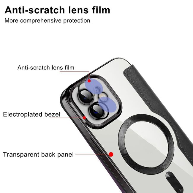 Husa pentru iPhone 12 EliteBook Executive Tip Carte cu Protectie RFID, Compatibilitate MagSafe si protectie lentile Transparent - Albastru deschis