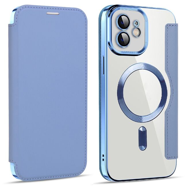 Husa pentru iPhone 12 EliteBook Executive Tip Carte cu Protectie RFID, Compatibilitate MagSafe si protectie lentile Transparent - Albastru deschis