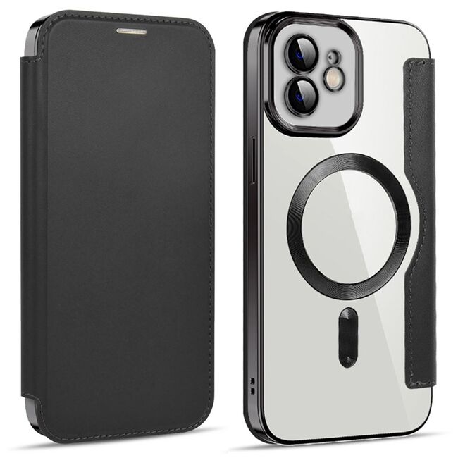 Husa pentru iPhone 12 EliteBook Executive Tip Carte cu Protectie RFID, Compatibilitate MagSafe si protectie lentile Transparent - Negru