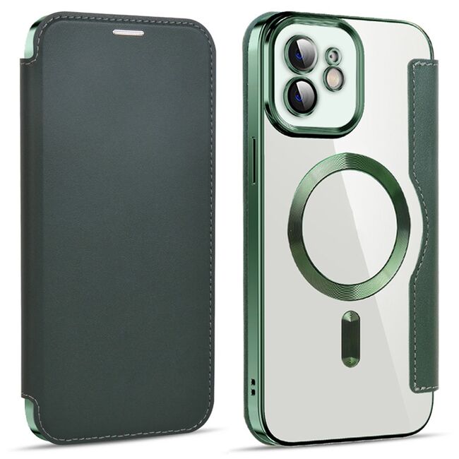 Husa pentru iPhone 12 EliteBook Executive Tip Carte cu Protectie RFID, Compatibilitate MagSafe si protectie lentile Transparent - Verde