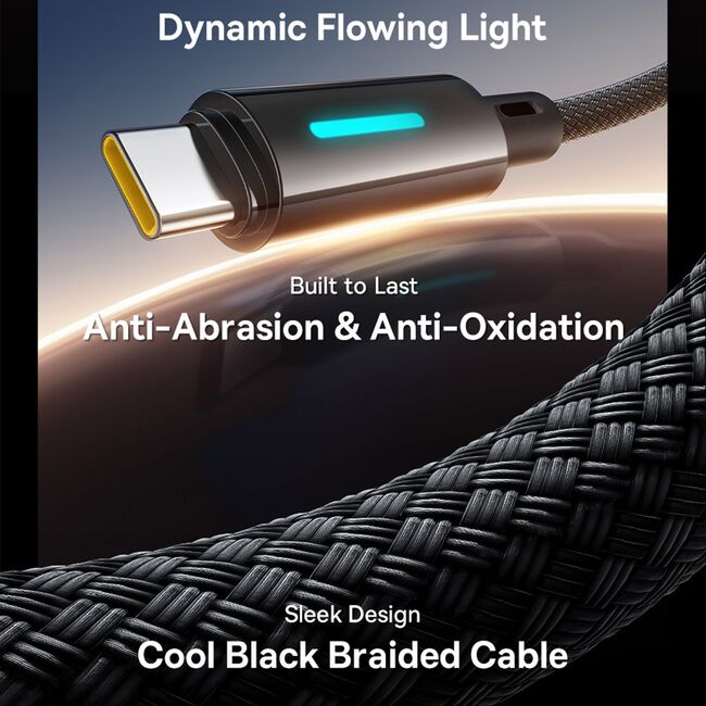 Cablu Type-C cu LED, 100W, E-marker Chip, 1m - Baseus Lit - Cosmic Black